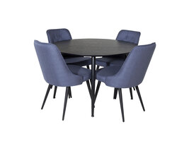 ebuy24 DippØ115BLBL eethoek eetkamertafel zwart en 4 Velvet Deluxe eetkamerstal blauw, zwart.