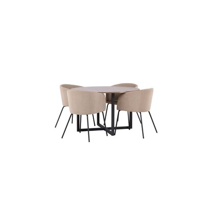 ebuy24 Durango eethoek tafel okkernoot decor en 4 berit stoelen beige.