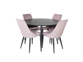 ebuy24 DippÃ˜115BLBL eethoek eetkamertafel zwart en 4 Leone eetkamerstal fluweel roze, zwart.