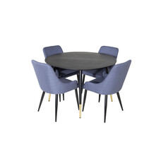 ebuy24 DippÃ˜115BLBR eethoek eetkamertafel zwart en 4 Plaza eetkamerstal blauw, zwart.