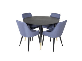 ebuy24 DippØ115BLBR eethoek eetkamertafel zwart en 4 Plaza eetkamerstal blauw, zwart.