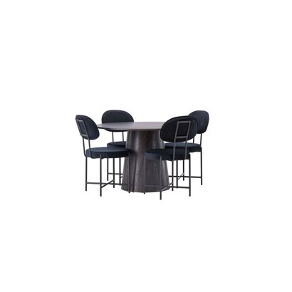 ebuy24 Lanzo eethoek tafel mokka en 4 Stella stoelen zwart.