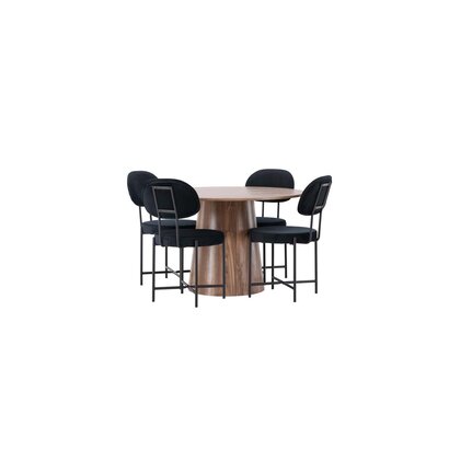 ebuy24 Lanzo eethoek tafel naturel en 4 Stella stoelen zwart.