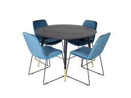 ebuy24 DippÃ˜115BLBR eethoek eetkamertafel zwart en 4 Muce eetkamerstal velours blauw.