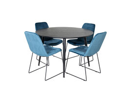 ebuy24 DippÃ˜115BLBL eethoek eetkamertafel zwart en 4 Muce eetkamerstal velours blauw.