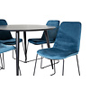 ebuy24 DippÃ˜115BLBL eethoek eetkamertafel zwart en 4 Muce eetkamerstal velours blauw.