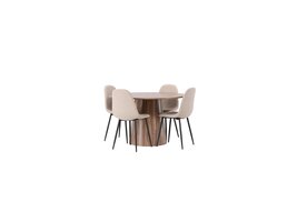 ebuy24 Lanzo eethoek tafel naturel en 4 Polar stoelen beige.