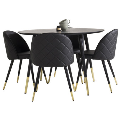 ebuy24 DippÃ˜115BLBR eethoek eetkamertafel zwart en 4 Velvet eetkamerstal PU kunstleer zwart.