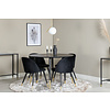 ebuy24 DippÃ˜115BLBR eethoek eetkamertafel zwart en 4 Velvet eetkamerstal velours zwart, messing decor.