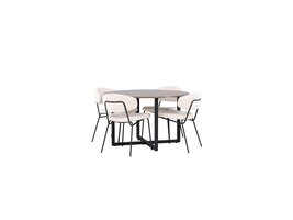 ebuy24 Durango eethoek tafel okkernoot decor en 4 Chico stoelen wit.