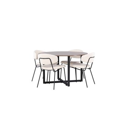 ebuy24 Durango eethoek tafel okkernoot decor en 4 Chico stoelen wit.