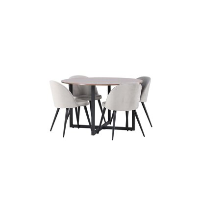 ebuy24 Durango eethoek tafel okkernoot decor en 4 Velvet stoelen grijs.