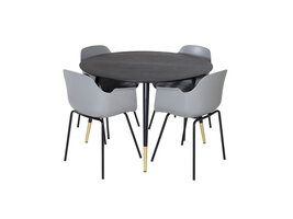 ebuy24 DippÃ˜115BLBR eethoek eetkamertafel zwart en 4 Comfort eetkamerstal grijs.