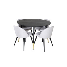 ebuy24 DippØ115BLBR eethoek eetkamertafel zwart en 4 Velvet eetkamerstal lichtgrijs, zwart.