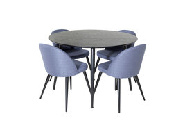 ebuy24 DippØ115BLBL eethoek eetkamertafel zwart en 4 Velvet eetkamerstal blauw.