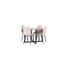 ebuy24 Durango eethoek tafel okkernoot decor en 4 Polar stoelen beige.