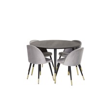 ebuy24 Dipp eethoek tafel zwart en 4 Velvet stoelen grijs.