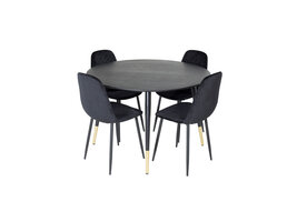 ebuy24 DippÃ˜115BLBR eethoek eetkamertafel zwart en 4 Polar Diamond eetkamerstal velours zwart.