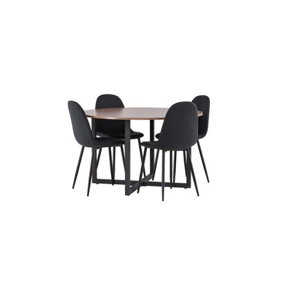 ebuy24 Durango eethoek tafel okkernoot decor en 4 Polar stoelen zwart.