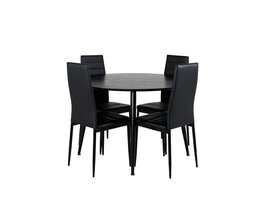 ebuy24 DippØ115BLBL eethoek eetkamertafel zwart en 4 Slim High Back eetkamerstal PU kunstleer zwart.