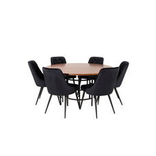 ebuy24 Copenhagen eethoek eetkamertafel bruin en 6 Velvet Deluxe eetkamerstal velours zwart.