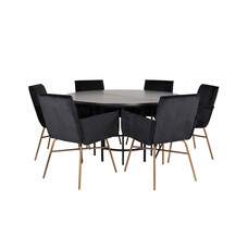 ebuy24 Copenhagen eethoek eetkamertafel bruin en 6 Pippi eetkamerstal velours zwart.