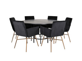 ebuy24 Copenhagen eethoek eetkamertafel bruin en 6 Pippi eetkamerstal velours zwart.