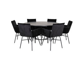 ebuy24 Copenhagen eethoek eetkamertafel bruin en 6 Pippi eetkamerstal velours zwart.