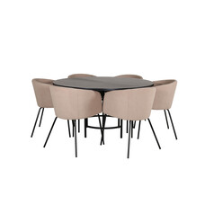 ebuy24 Copenhagen eethoek eetkamertafel bruin en 6 Berit eetkamerstal beige.