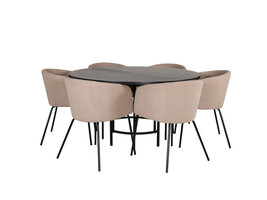 ebuy24 Copenhagen eethoek eetkamertafel bruin en 6 Berit eetkamerstal beige.