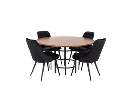 ebuy24 Copenhagen eethoek eetkamertafel bruin en 4 Velvet Deluxe eetkamerstal velours zwart.