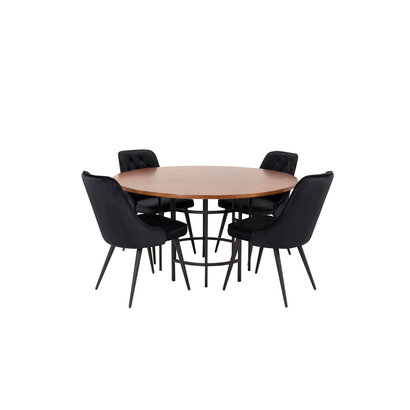 ebuy24 Copenhagen eethoek eetkamertafel bruin en 4 Velvet Deluxe eetkamerstal velours zwart.