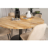 ebuy24 Cirebon140 eethoek eetkamertafel teakhout en 4 Polar eetkamerstal velours beige.