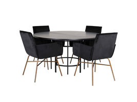 ebuy24 Copenhagen eethoek eetkamertafel bruin en 4 Pippi eetkamerstal velours zwart.