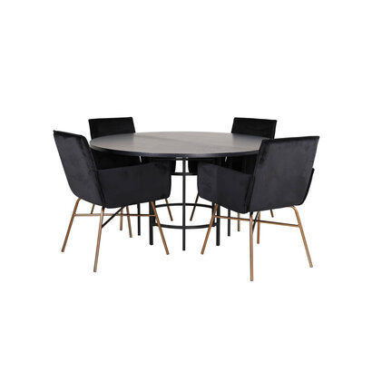 ebuy24 Copenhagen eethoek eetkamertafel bruin en 4 Pippi eetkamerstal velours zwart.