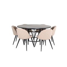 ebuy24 Copenhagen eethoek eetkamertafel bruin en 6 Velvet Stitches eetkamerstal beige.