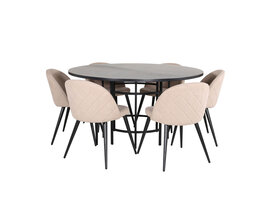 ebuy24 Copenhagen eethoek eetkamertafel bruin en 6 Velvet Stitches eetkamerstal beige.