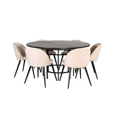 ebuy24 Copenhagen eethoek eetkamertafel bruin en 6 Velvet Stitches eetkamerstal velours beige.