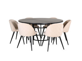 ebuy24 Copenhagen eethoek eetkamertafel bruin en 6 Velvet Stitches eetkamerstal velours beige.