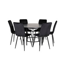 ebuy24 Copenhagen eethoek eetkamertafel bruin en 6 Windu Lyx eetkamerstal velours zwart.