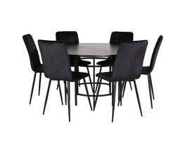 ebuy24 Copenhagen eethoek eetkamertafel bruin en 6 Windu Lyx eetkamerstal velours zwart.