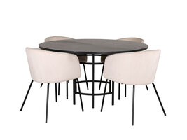 ebuy24 Copenhagen eethoek eetkamertafel bruin en 4 Berit eetkamerstal velours beige.