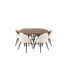 ebuy24 Copenhagen eethoek eetkamertafel bruin en 6 Velvet eetkamerstal fluweel beige, zwart.