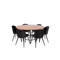 ebuy24 Copenhagen eethoek eetkamertafel bruin en 6 Velvet eetkamerstal velours zwart.