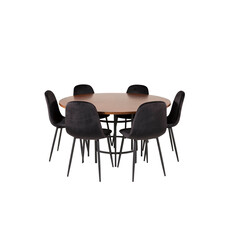 ebuy24 Copenhagen eethoek eetkamertafel bruin en 6 Polar eetkamerstal velours zwart.