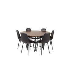 ebuy24 Copenhagen eethoek tafel bruin en 6 Polar stoelen zwart.