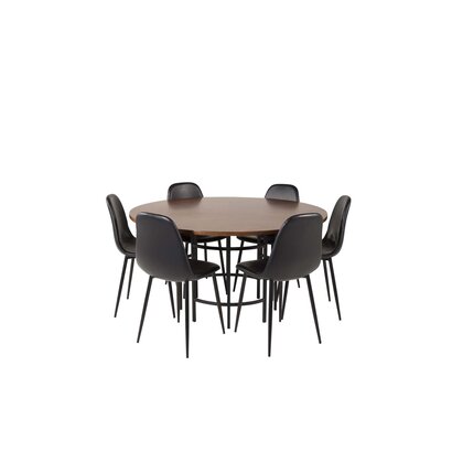 ebuy24 Copenhagen eethoek tafel bruin en 6 Polar stoelen zwart.