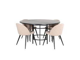 ebuy24 Copenhagen eethoek eetkamertafel bruin en 4 Velvet Stitches eetkamerstal beige.