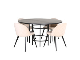 ebuy24 Copenhagen eethoek eetkamertafel bruin en 4 Velvet Stitches eetkamerstal velours beige.