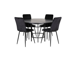 ebuy24 Copenhagen eethoek eetkamertafel bruin en 4 Windu Lyx eetkamerstal velours zwart.